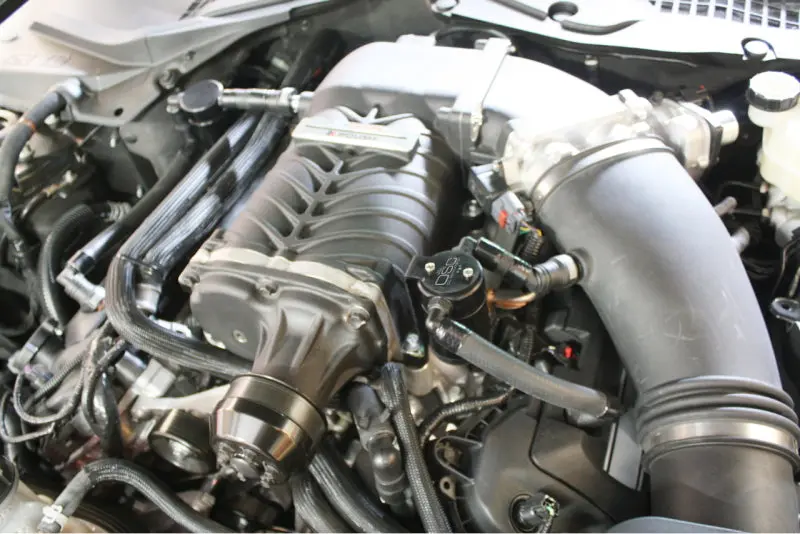 J&L 11-17 Ford Mustang Gt (W/Roush/Vmp Supercharger) Driver Side Oil Separator 3.0 - Black Anodized 2