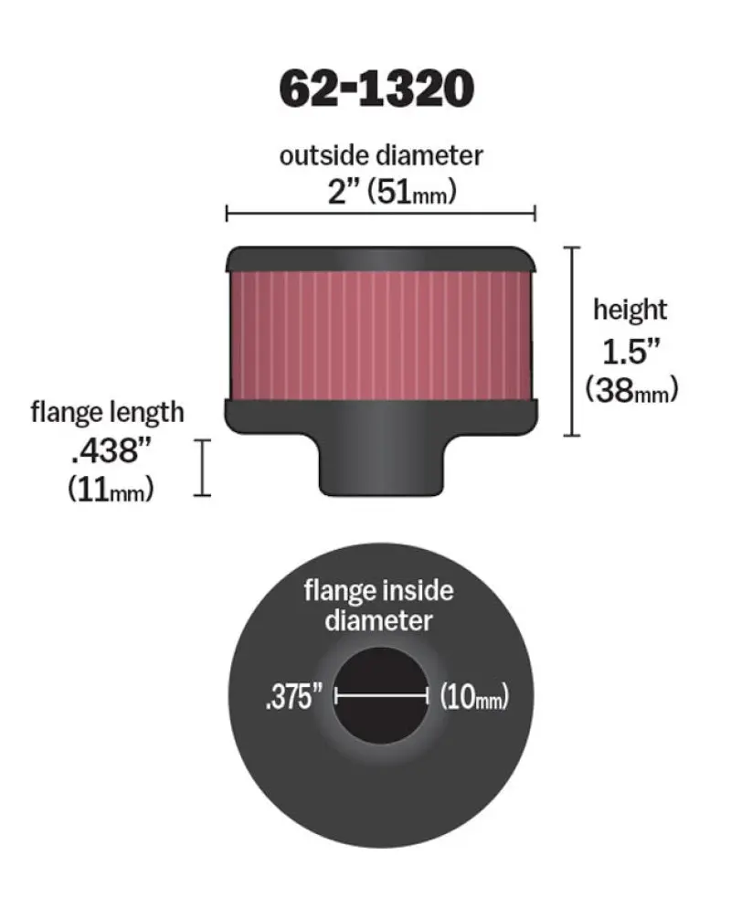 K&N Clamp On Rubber Base Crankcase Vent Filter 0.375In Flange Id X 2In Od X 1.5In Height 1