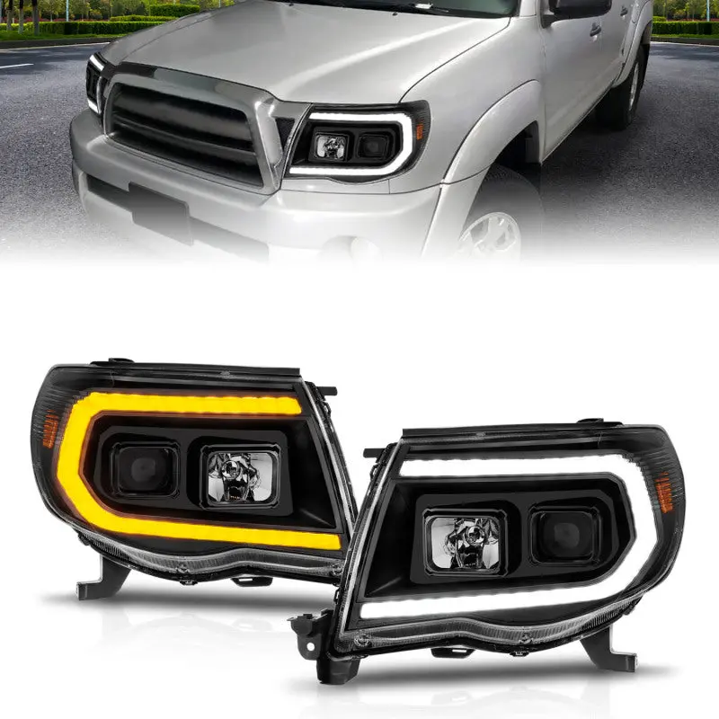 Anzo 05-11 Toyota Tacoma Projector Headlights W/Light Bar Switchback Black Housing 1