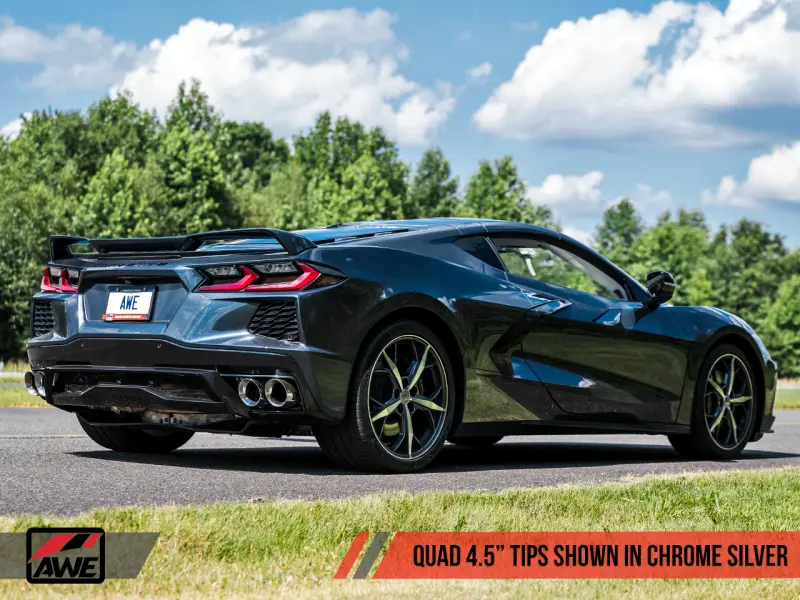 Awe Tuning 2020-2022 Chevrolet Corvette (C8) Track Edition Exhaust - Quad Chrome Silver Tips 2