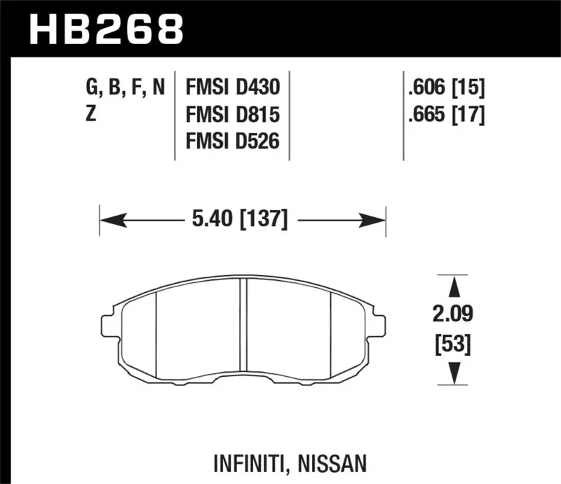 Hawk 03-04 G35/03-05 G35x/ 02-05 350Z W/O Brembo Hp+ Street Front Brake Pads 1