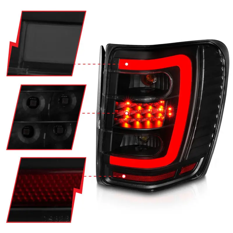 Anzo 1999-2004 Jeep Grand Cherokee Led Tail Lights W/ Light Bar Black Housing Smoke Lens 2