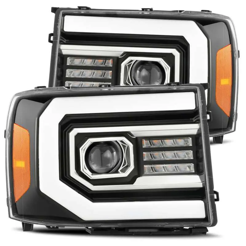 Alpharex 07-13 Gmc 1500Hd Pro-Series Proj Headlights Plank Style Gloss Blk W/Activ Light/Seq Signal 1