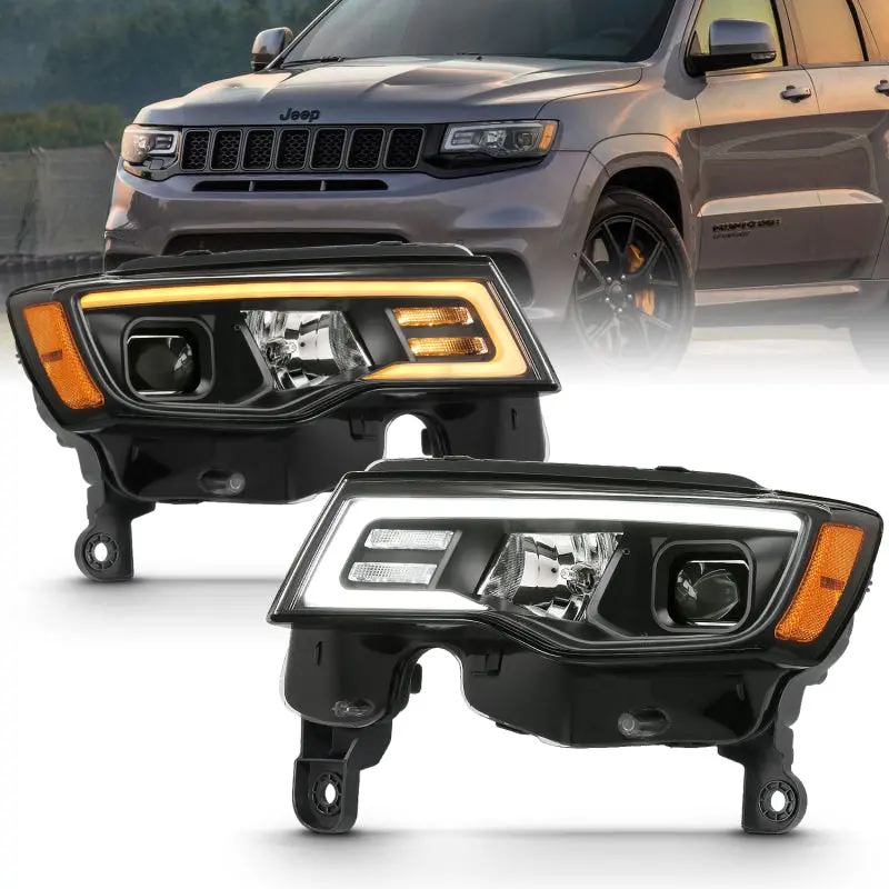Anzo 2017-2018 Jeep Grand Cherokee Projector Headlights W/ Plank Style Switchback - Black W/ Amber 1
