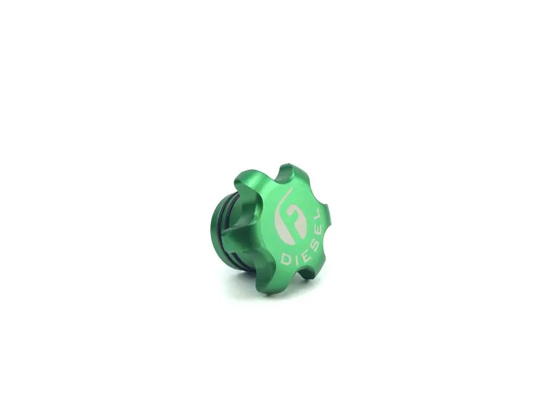 Fleece Performance 13-18 Dodge Cummins Green Anodized Billet Fuel Cap 1