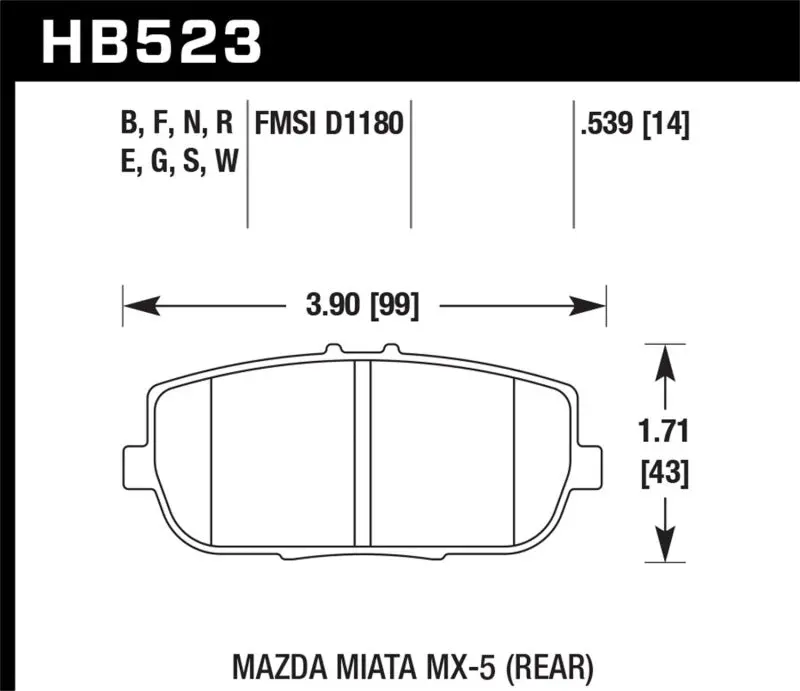 Hawk 2006-2006 Mazda Mx-5 Miata Club Spec Hps 5.0 Rear Brake Pads 2