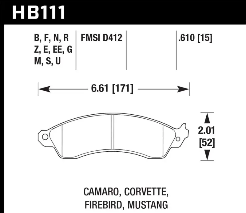 Hawk 1990-1990 Chevy Camaro Iroc-Z (W/Heavy Duty Brakes) High Perf. Street 5.0 Front Brake Pads 1