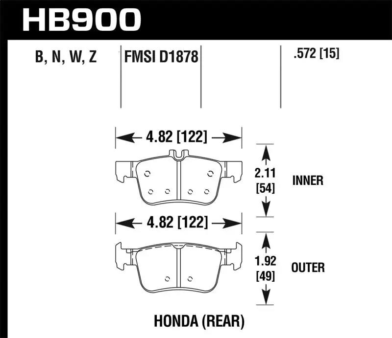 Hawk 16-17 Honda Civic Hps 5.0 Rear Brake Pads 1