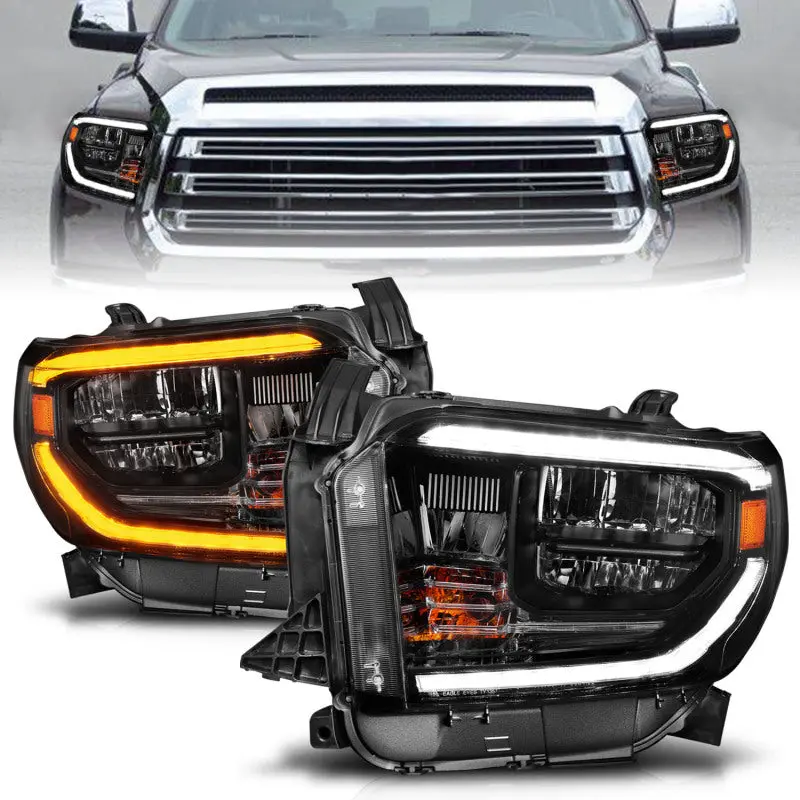 Anzo 2014-2021 Toyota Tundra Led Crystal Headlights W/ Switchback Black Housing W/ Drl 1