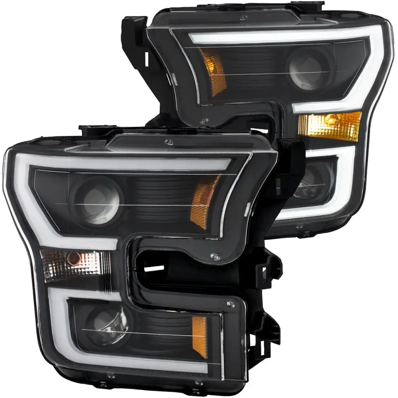 Anzo 2015-2017 Ford F-150 Projector Headlights W/ Plank Style Switchback Black W/ Amber 1