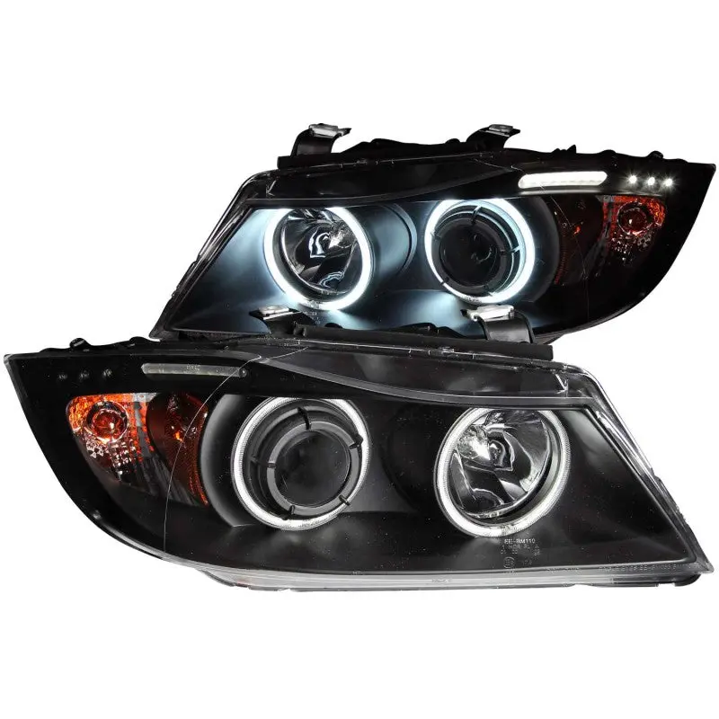 Anzo 2006-2008 Bmw 3 Series E90-E91 Projector Headlights W/ Halo W/ Led Bar Black (Ccfl) 1