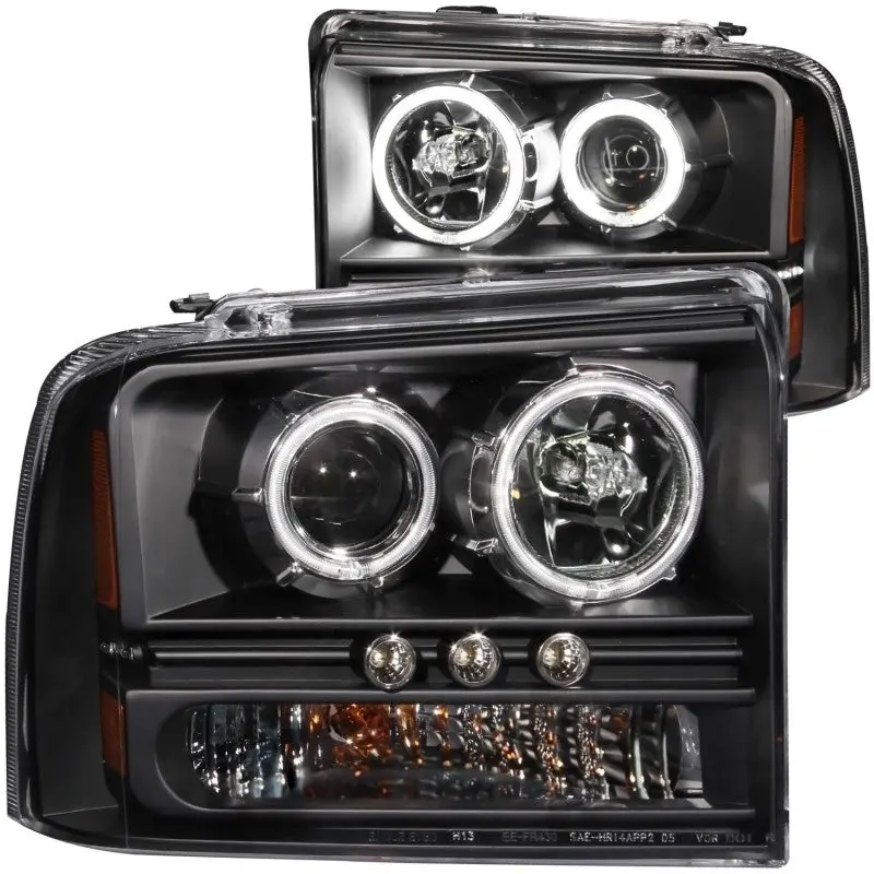 Anzo 2005-2007 Ford Excursion Projector Headlights W/ Halo Black W/ Led Strip (Ccfl) 1Pc 1