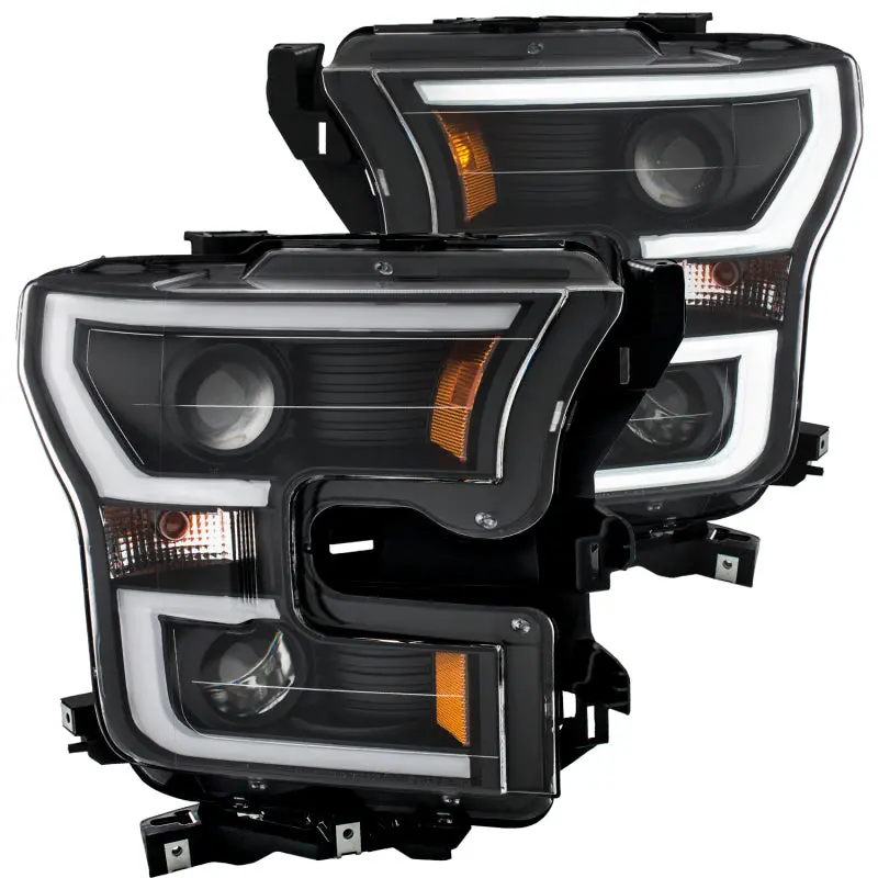 Anzo 2015-2017 Ford F-150 Projector Headlights W/ Plank Style Design Black W/ Amber 1