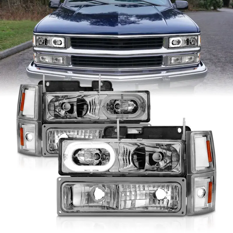 Anzo 88-98 Chevrolet C1500 Crystal Headlights Chrome Housing W/ Signal And Side Marker Lights 1