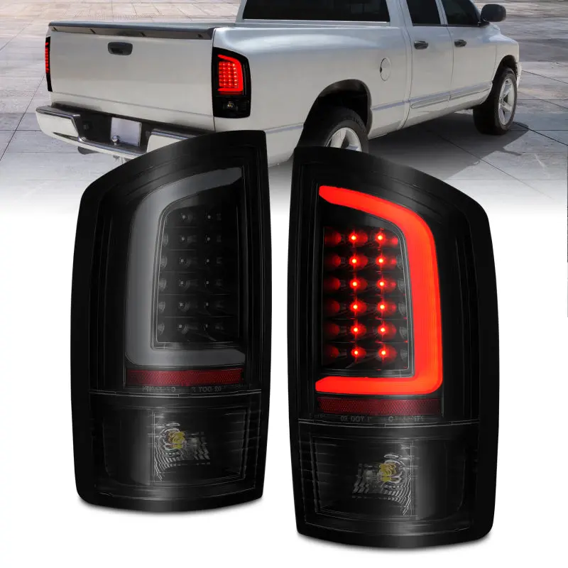 Anzo 2002-2006 Dodge  Ram 1500 Led Tail Lights W/ Light Bar Black Housing Smoke Lens 1