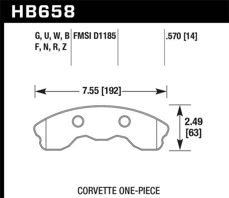 Hawk 2010-2013 Chevy Corvette Grand Sport (One-Piece Pads) High Perf. Street 5.0 Front Brake Pads 1