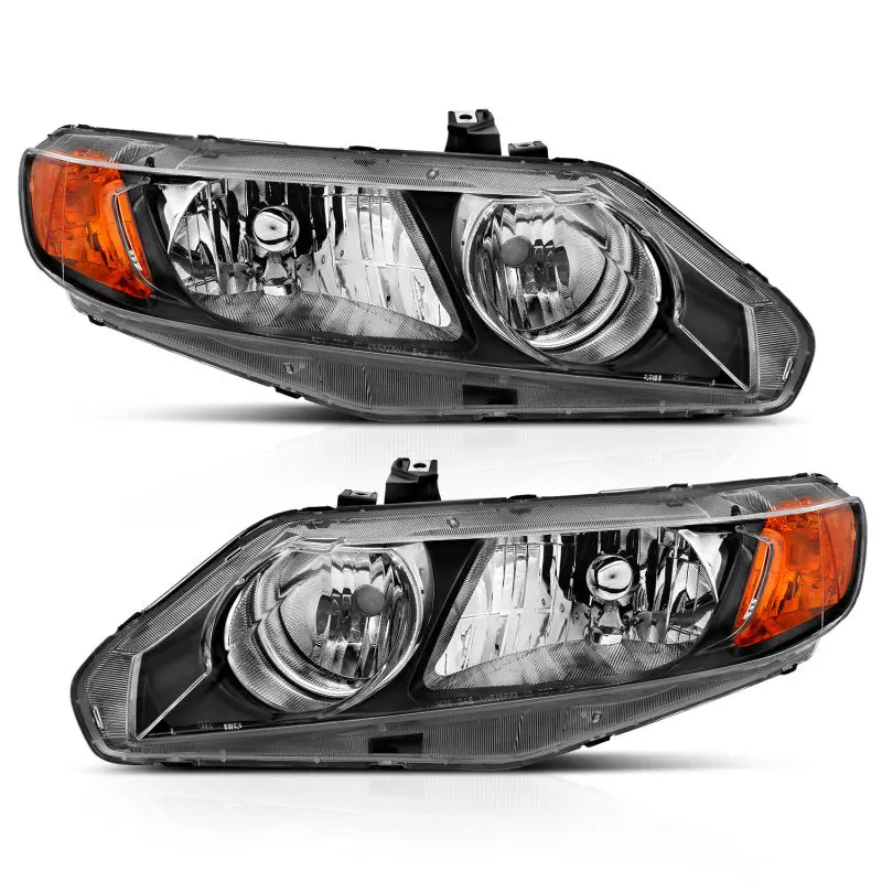 Anzo 2006-2011 Honda Civic 4 Door Crystal Headlight Black Amber (Oe Replacement) 1