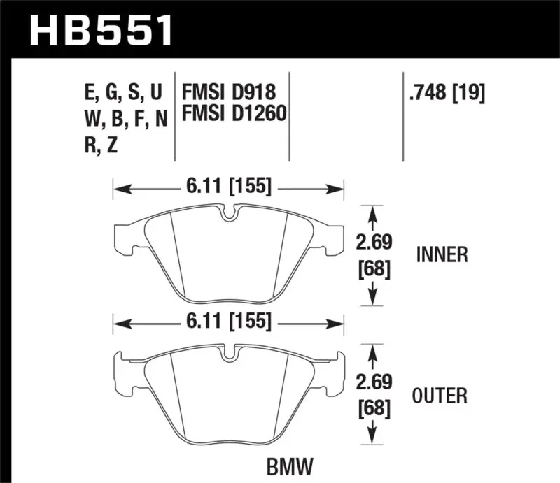Hawk 2011 Bmw 1-Series M Hps 5.0 Front Brake Pads 1