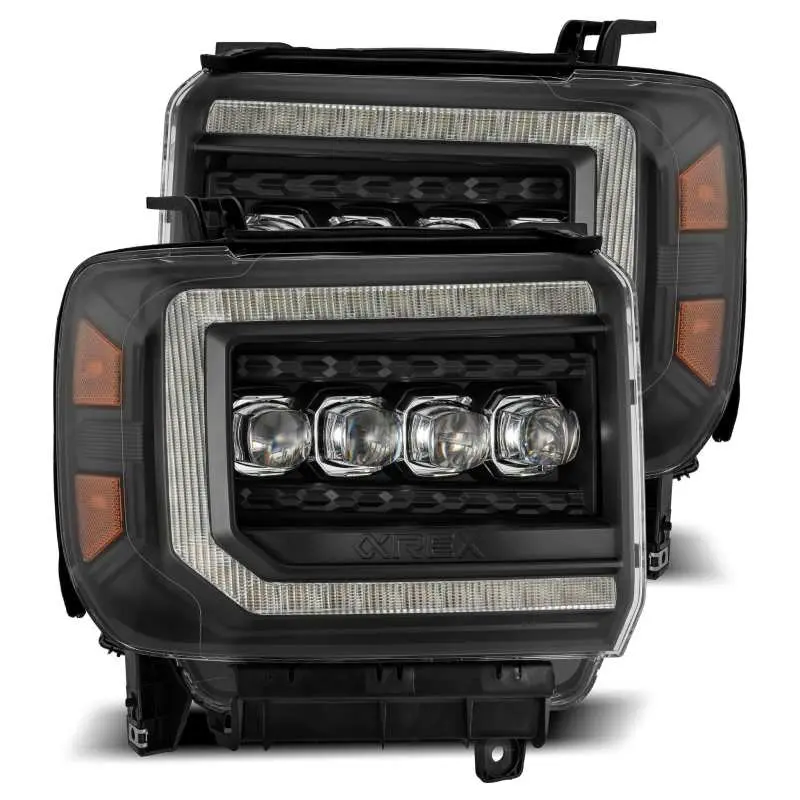 Alpharex 14-18 Gmc Sierra Nova Led Proj Headlights Plank Style Black W/Activ Light/Seq Signal/Drl 1