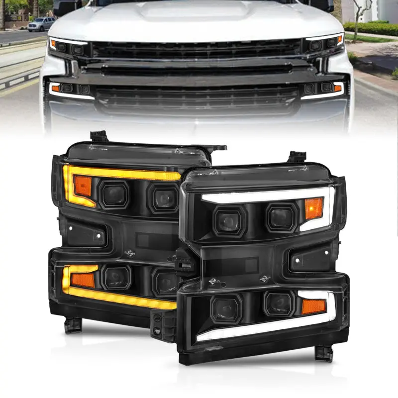 Anzo 19-22 Chevrolet Silverado 1500 Led Proj Hl W/Lgt Bar Swbk Seq. Blk W/In. Light - Driver Side On 1