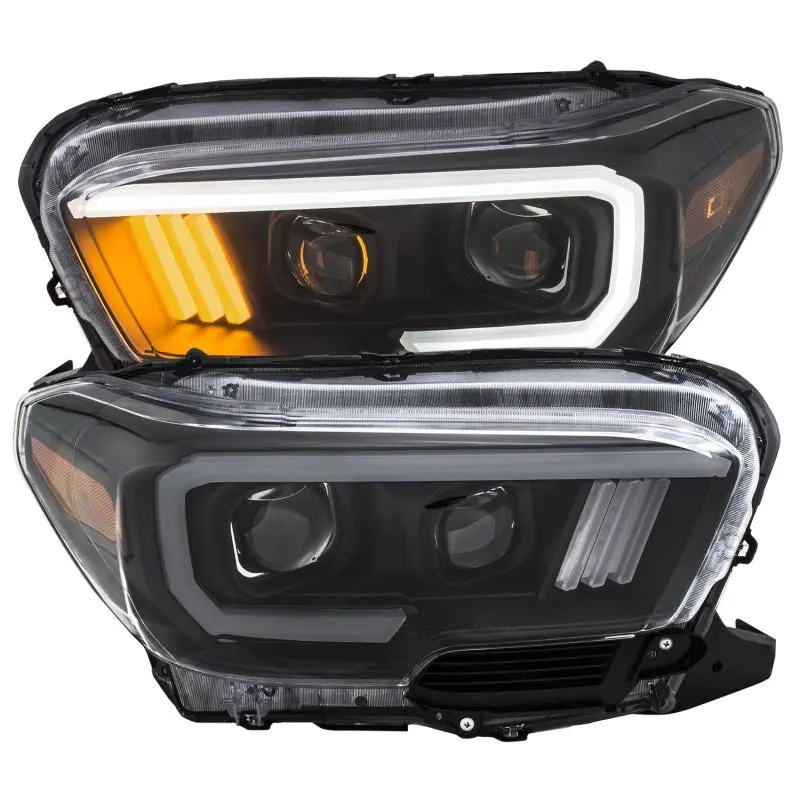 Anzo 2016-2017 Toyota Tacoma Projector Headlights W/ Plank Style Design Black/Amber W/ Drl 1