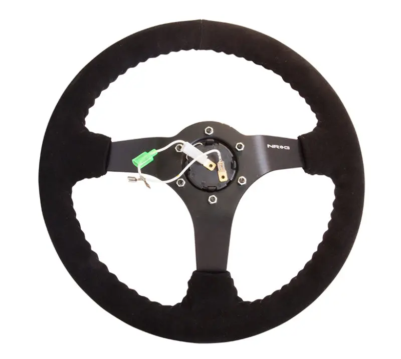 Nrg Reinforced Steering Wheel (350Mm / 3In. Deep) Blk Suede W/Blk Bball Stitch (Odi Bakchis Edition) 2