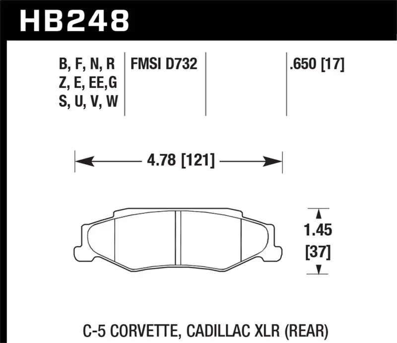 Hawk 97-06 Corvette (Incl C5 Z06) Hps Street Rear Brake Pads 1