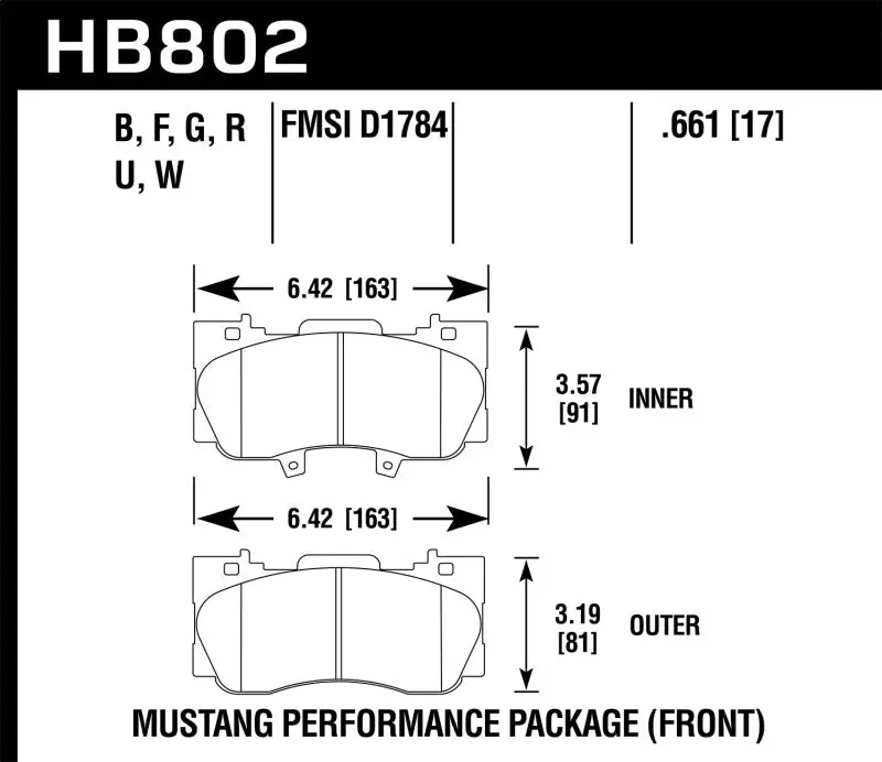 Hawk 16-17 Ford Mustang Hp+ Street Front Brake Pads 1
