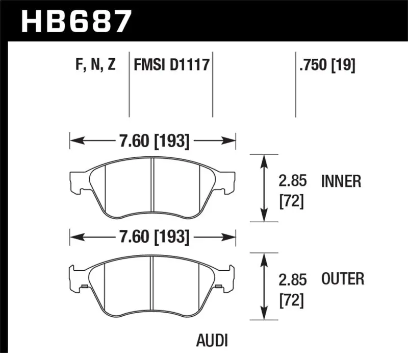 Hawk 04-10 Audi A8 Quattro / 07-11 S6 / 07-10 S8 /  04-06 Vw Phaeton Hps Front Street Brake Pads 1