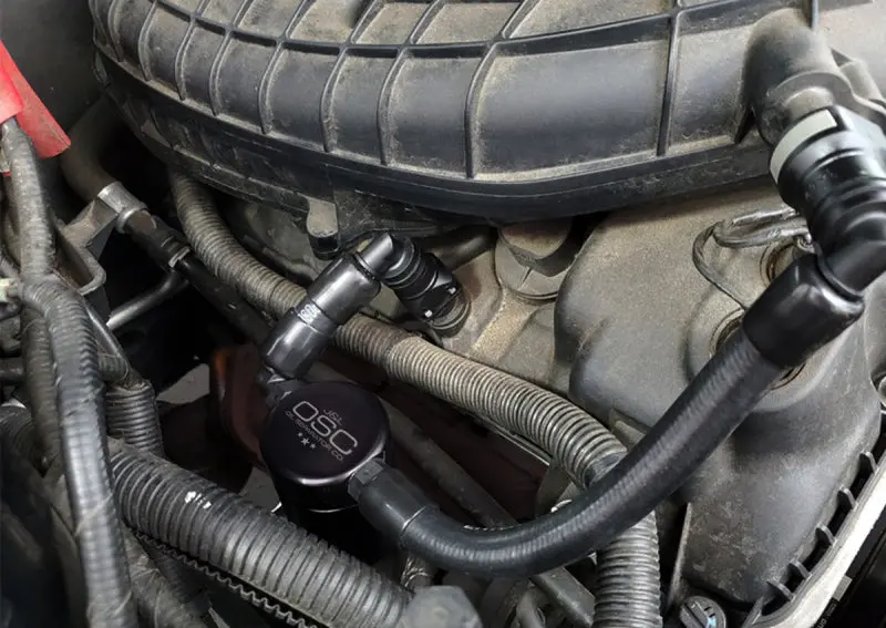 J&L 11-17 Ford Mustang V6 Passenger Side Oil Separator 3.0 V2 - Black Anodized 2