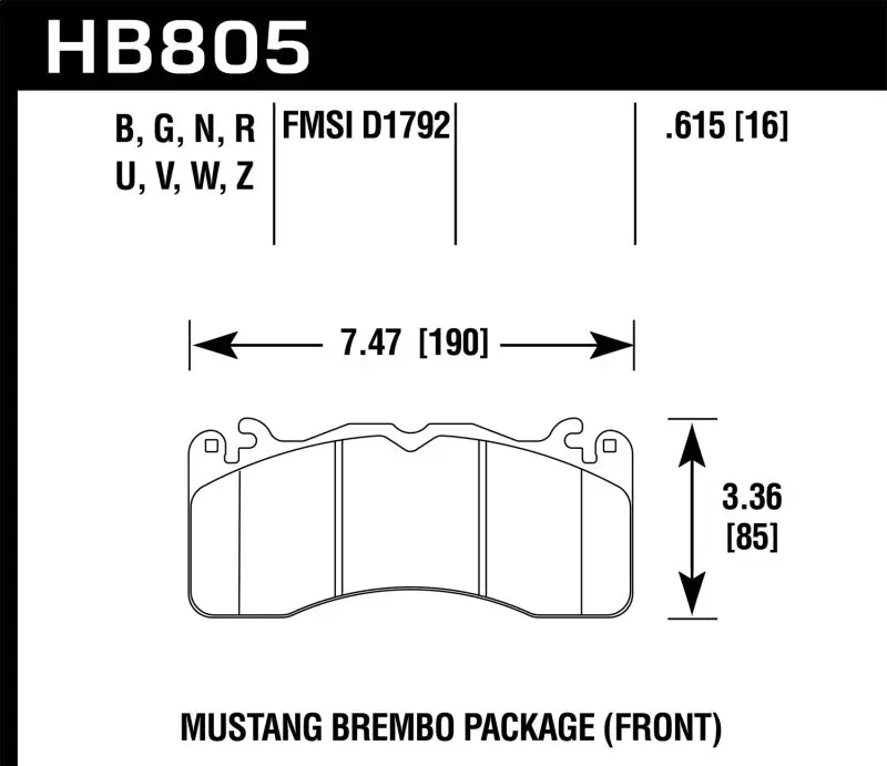 Hawk 15-17 Ford Mustang Brembo Package Hp Plus Front Brake Pads 2