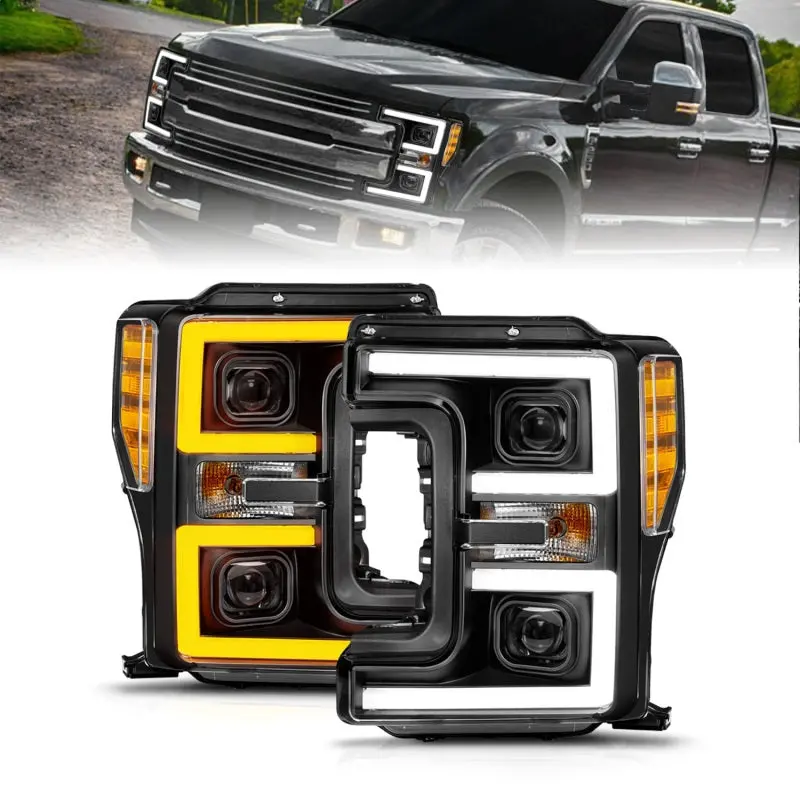 Anzo 17-19 Ford F-250/350/450 Sd (W/O Factory Led) Led Proj Headlights W/Light Bar Switchback Blk 1