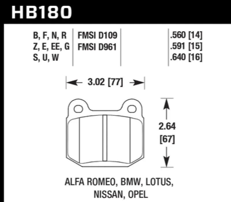 Hawk 1984-1986 Alfa Romeo Gtv-6 2.5 Hps 5.0 Front Brake Pads 1