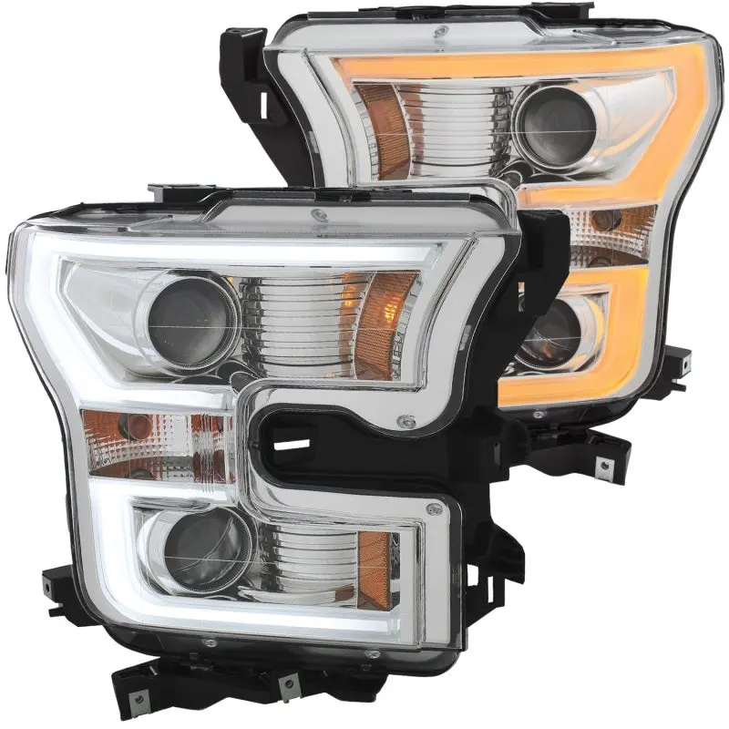 Anzo 2015-2017 Ford F-150 Projector Headlights W/ Plank Style Switchback Chrome W/ Amber 1