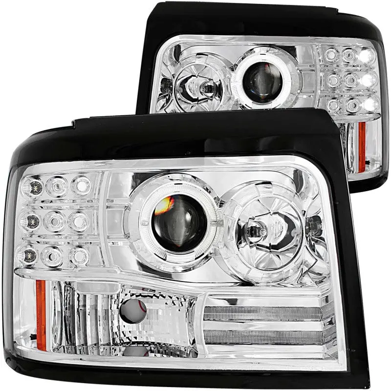Anzo 1992-1996 Ford F-150 Projector Headlights W/ Halo Chrome W/ Side Markers And Parking Lights 1