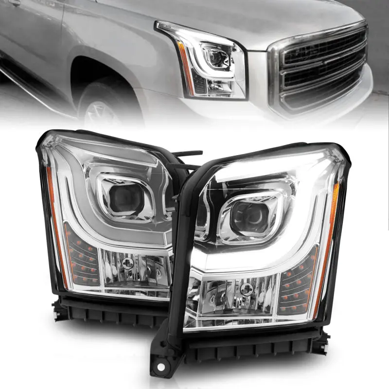 Anzo 2015-2017 Gmc Yukon Xl Projector Headlights W Lightbar - Chrome/Amber 1