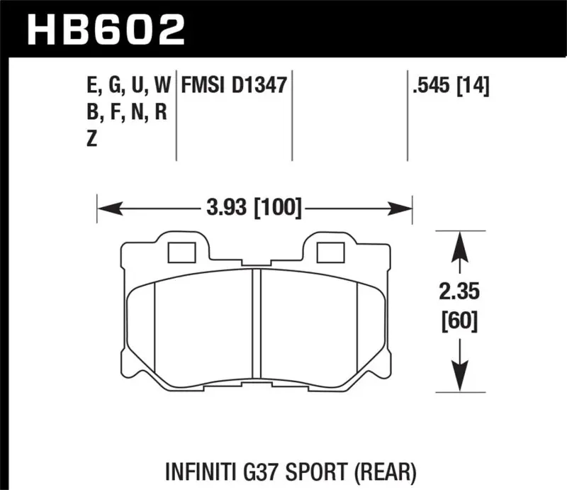 Hawk Infiniti G37 Sport Hp+ Street Rear Brake Pads 1