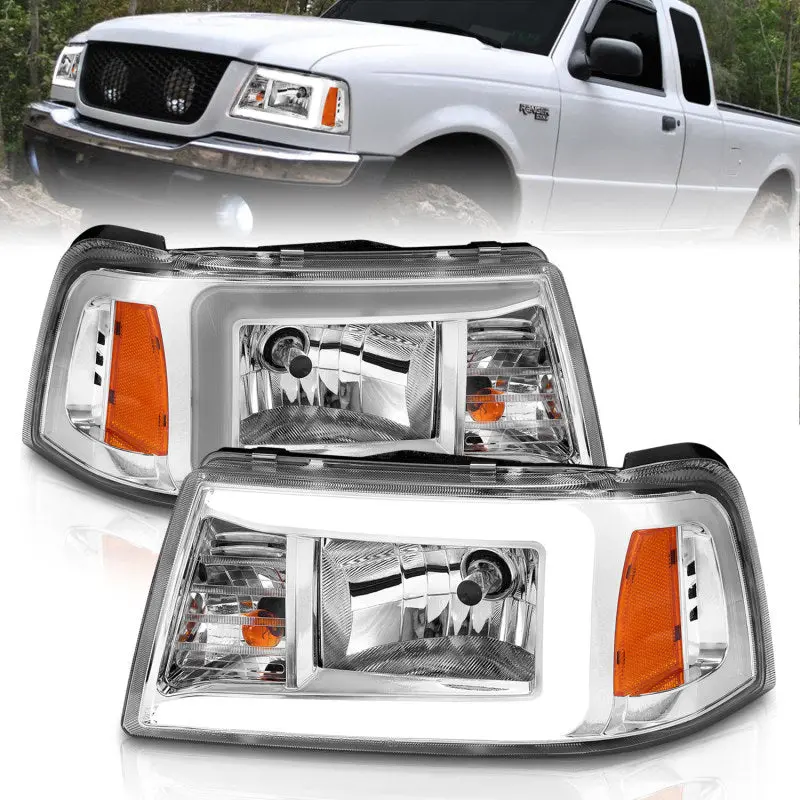 Anzo 2001-2011 Ford Ranger Crystal Headlights W/ Light Bar Chrome Housing 1