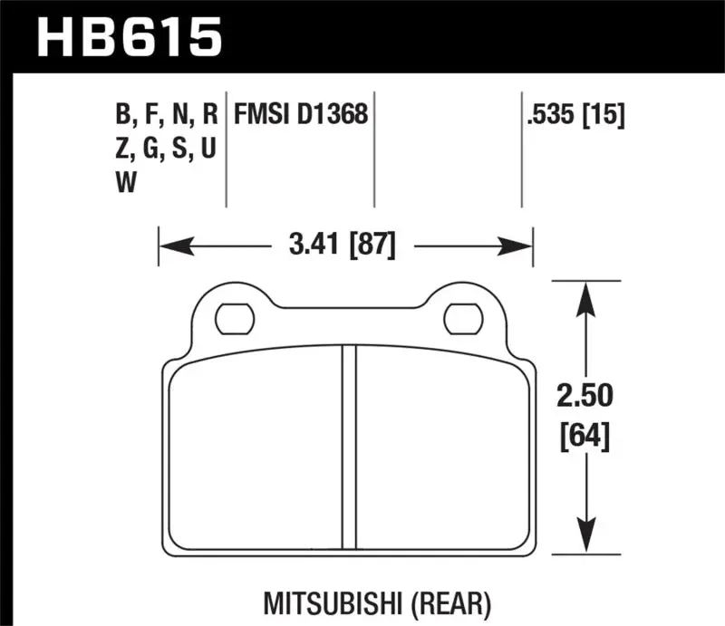 Hawk 2008-2014 Mitsubishi Lancer Evo (1-Piece Front Rotor) High Perf. Street 5.0 Rear Brake Pads 1