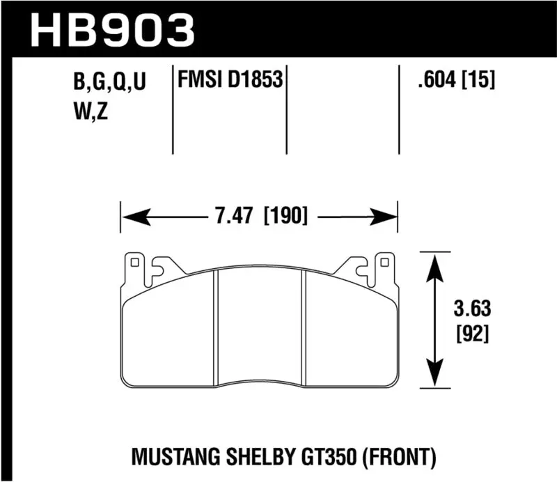 Hawk 15-017 Ford Mustang Shelby Gt350/Gt350r Hp+ Front Brake Pads 1