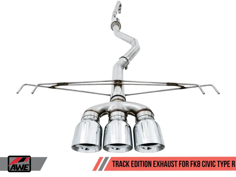 Awe Tuning 2017+ Honda Civic Type R Track Edition Exhaust W/Front Pipe & Triple Chrome Silver Tips 1