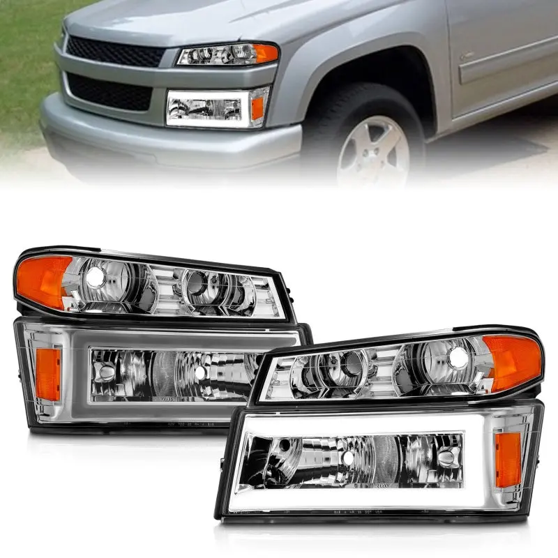 Anzo 04-12 Gm Colorado/Canyon/I-Series Crystal Headlights - W/ Light Bar Chrome Housing 4Pcs 1