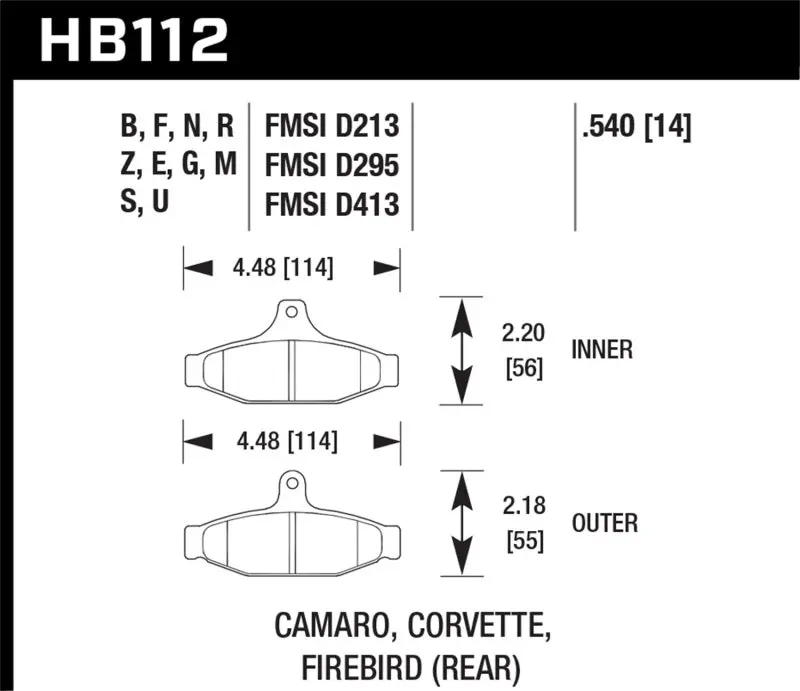 Hawk 84-96 Corvette /88.5-97 Pontiac Firebird Hp+ Street Rear Brake Pad 1