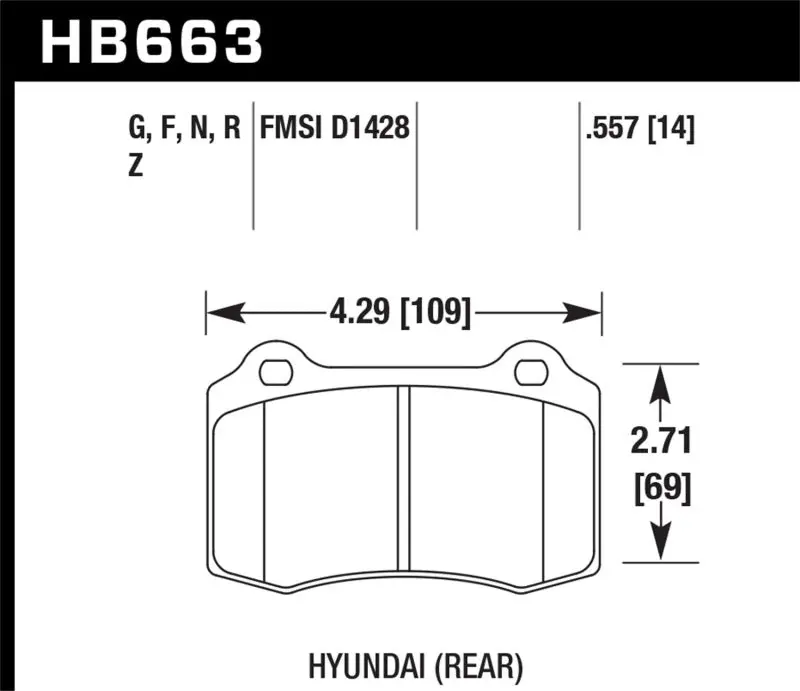 Hawk 10 Hyundai Genesis Coupe (Track W/ Brembo Breaks) Hps Street 14Mm Rear Brake Pads 1