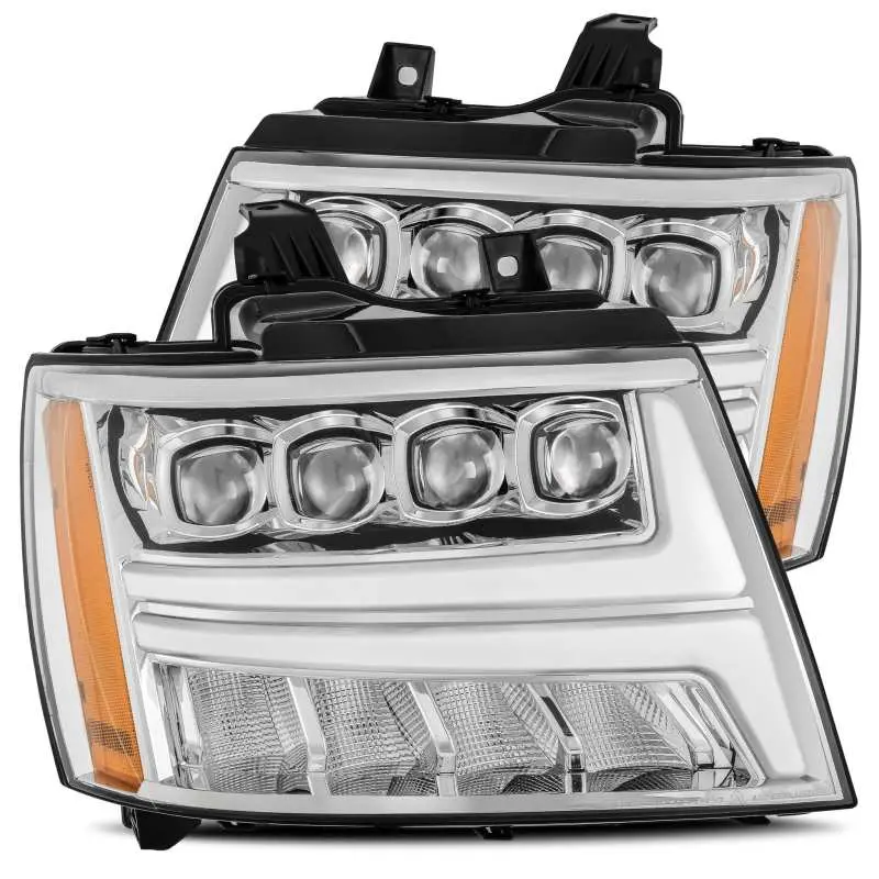 Alpharex 07-13 Chevy Avalanche Nova Led Proj Headlights Plank Style Design Chrome W/Activ Light/Drl 2