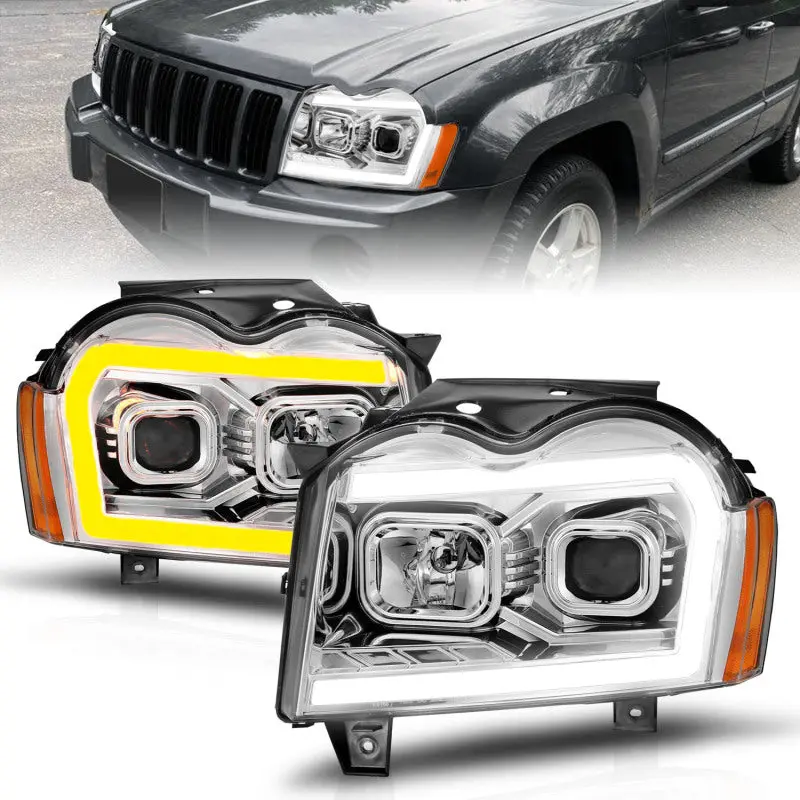 Anzo 05-07 Jeep Grand Cherokee Projector Headlights - W/ Light Bar Switchback Chrome Housing 1