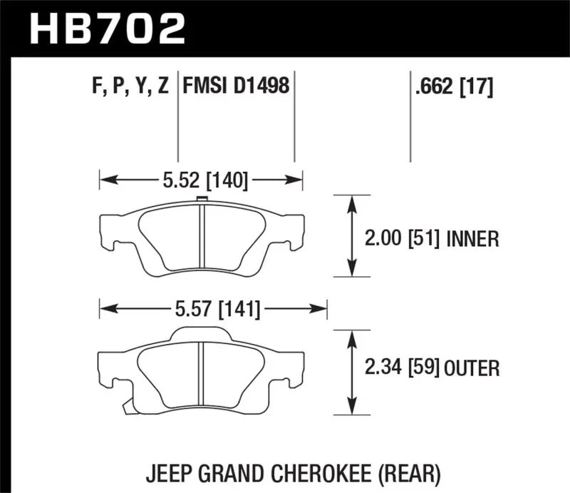Hawk 11-12 Dodge Durango / 11-12 Jeep Grand Cherokee Perf Ceramic Rear Street Brake Pads 1