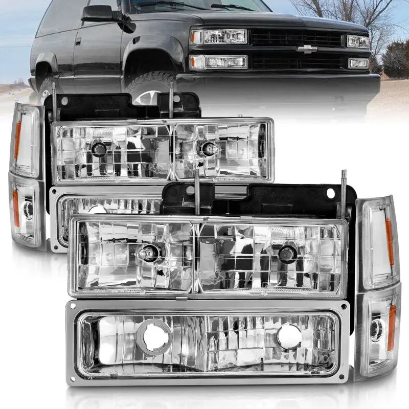 Anzo 88-98 Chevrolet C1500 Crystal Headlights Chrome W/ Signal And Side Marker Lights 1