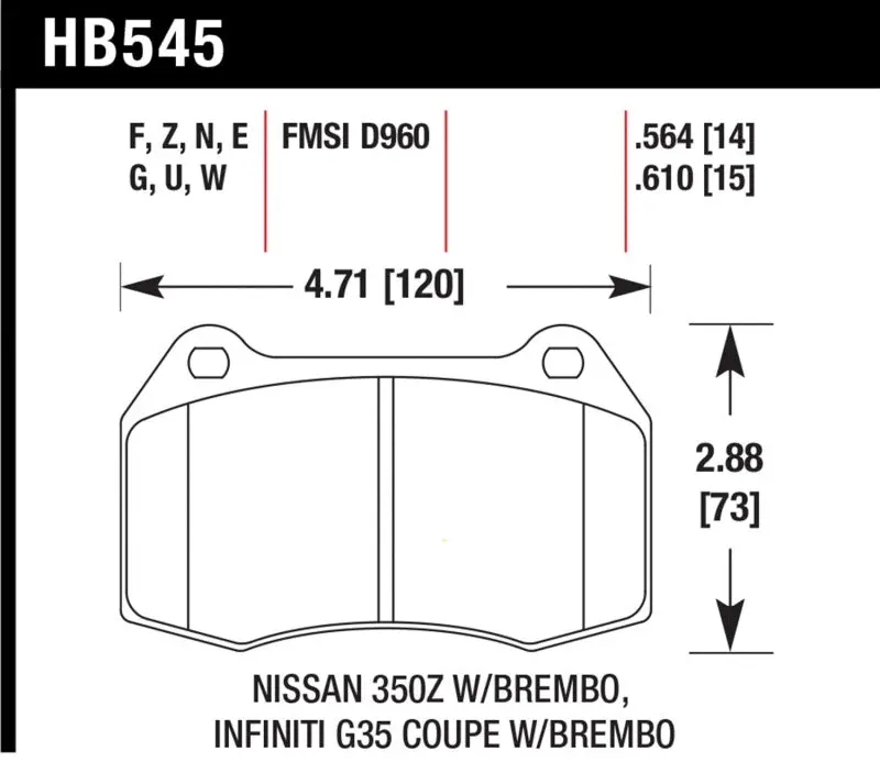 Hawk 03-07 G35/350Z/03-06 Sentra Spec V W/ Brembo Hps Street Front Brake Pads 1