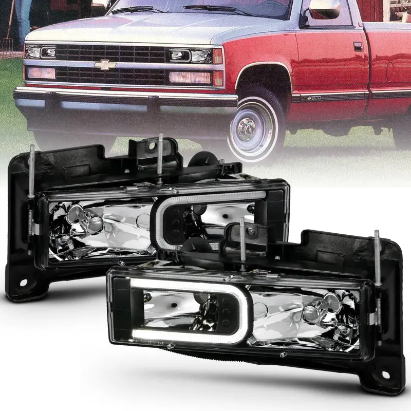 Anzo 1999-2000 Cadillac Escalade Crystal Headlights Light Bar Black Housing (Pair) 1